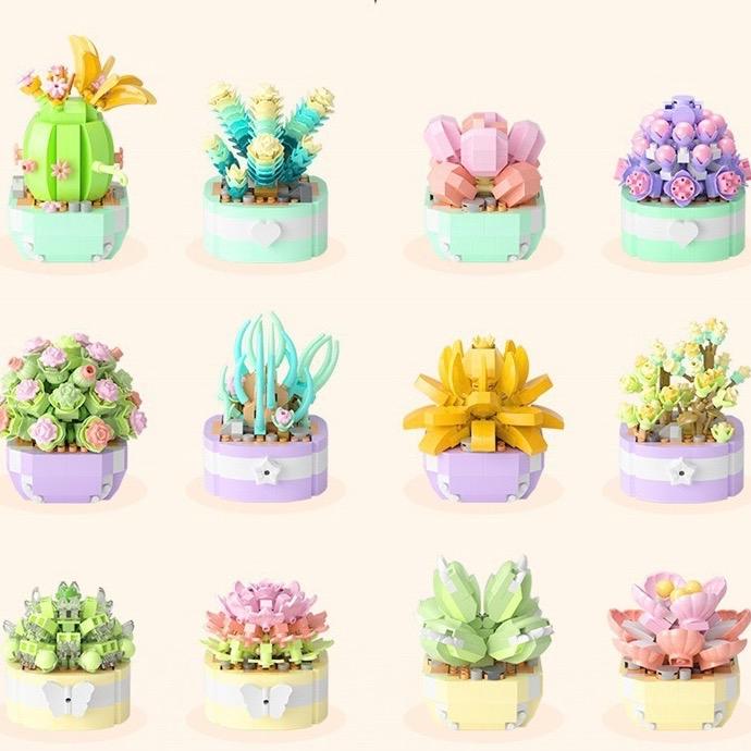 Plant building toys 1 set random plant building toys, flower building bricks,creative flower pot design desktop brick 5