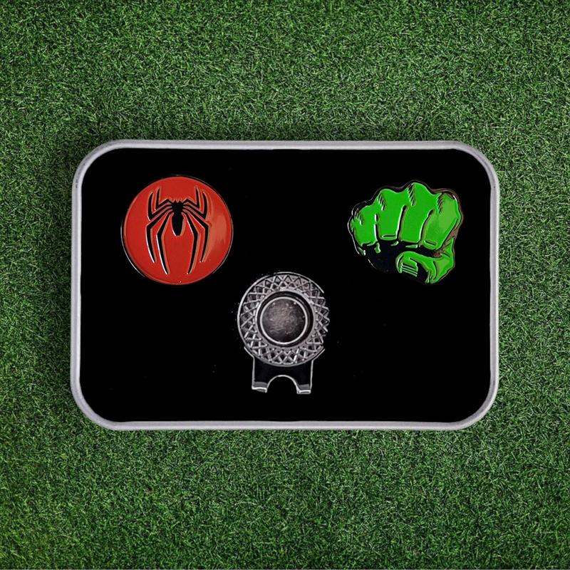 Golf Ball Marker & Hat Clip Set - Spider-Man & Hulk | Complete in Gift Tin 2
