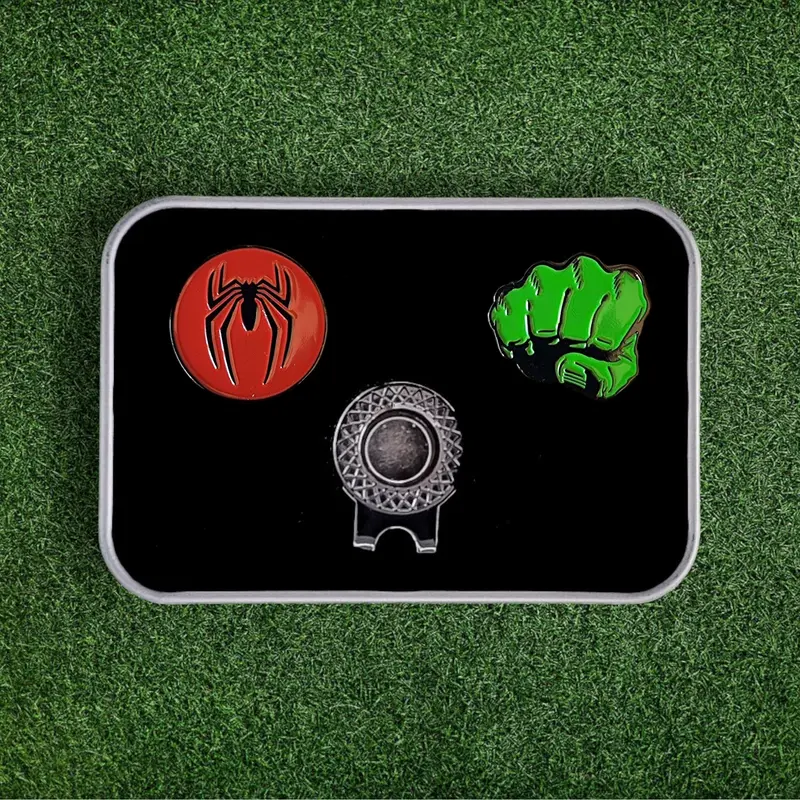 Golf Ball Marker & Hat Clip Set - Spider-Man & Hulk | Complete in Gift Tin 2