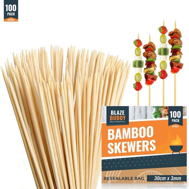 100 Bamboo Skewers BBQ 30cm 12" Kebab Fruit Chocolate Fondue Grill Wooden Stick Barbecue Utensils 5