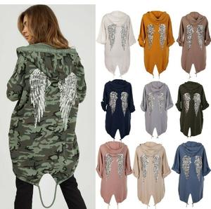 Women's Sequin Angel Wings Back Oversized Hoodie Sweatshirt Jacket Coat Cardigan UK Size S-2XL Womenswear Style