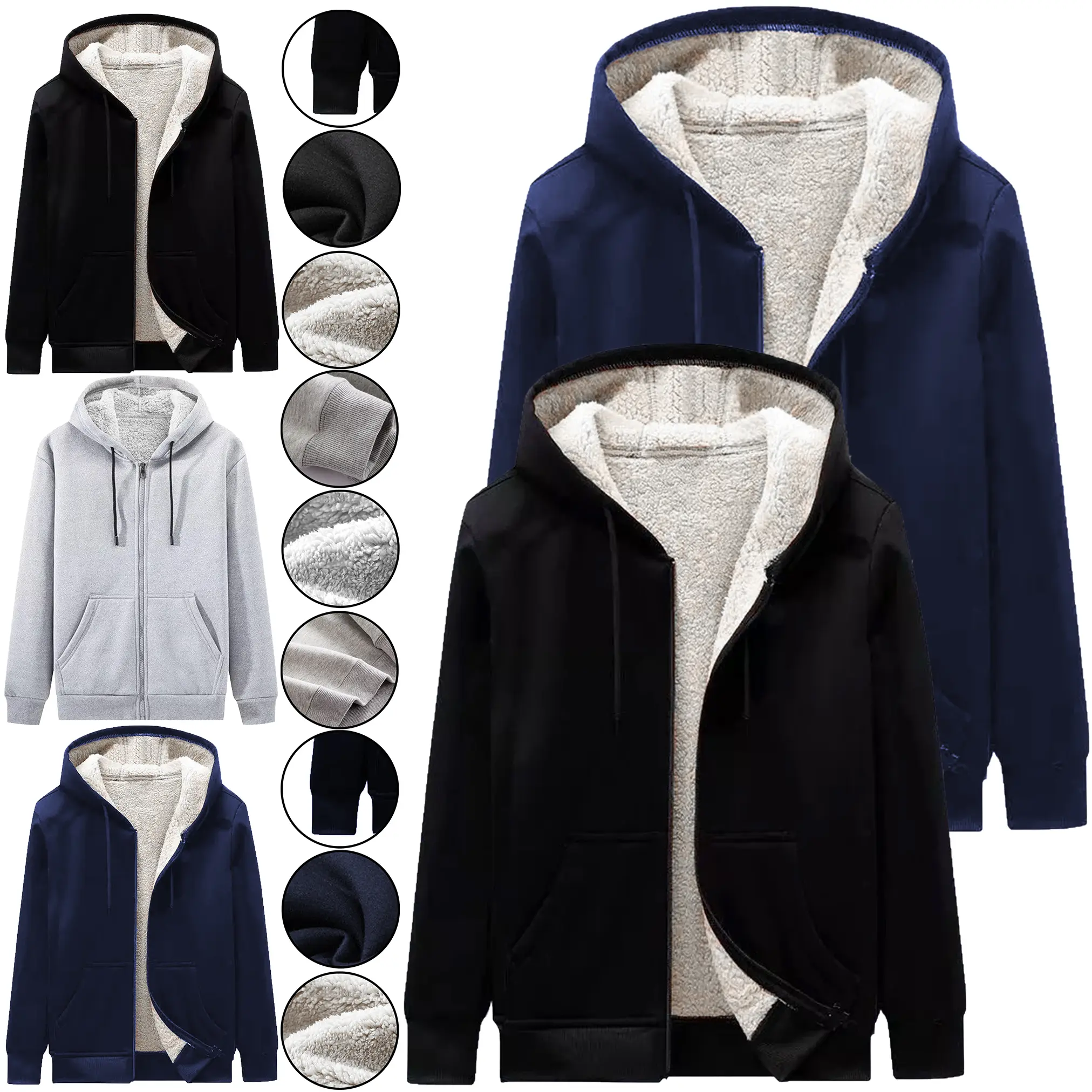 Mens Fur Lined Fleece Sherpa Borg Classic Warm Padded Jacket Zip Thick Hoodie Menswear Hiking Warm Outdoor Coat Casual Long Sleeve
