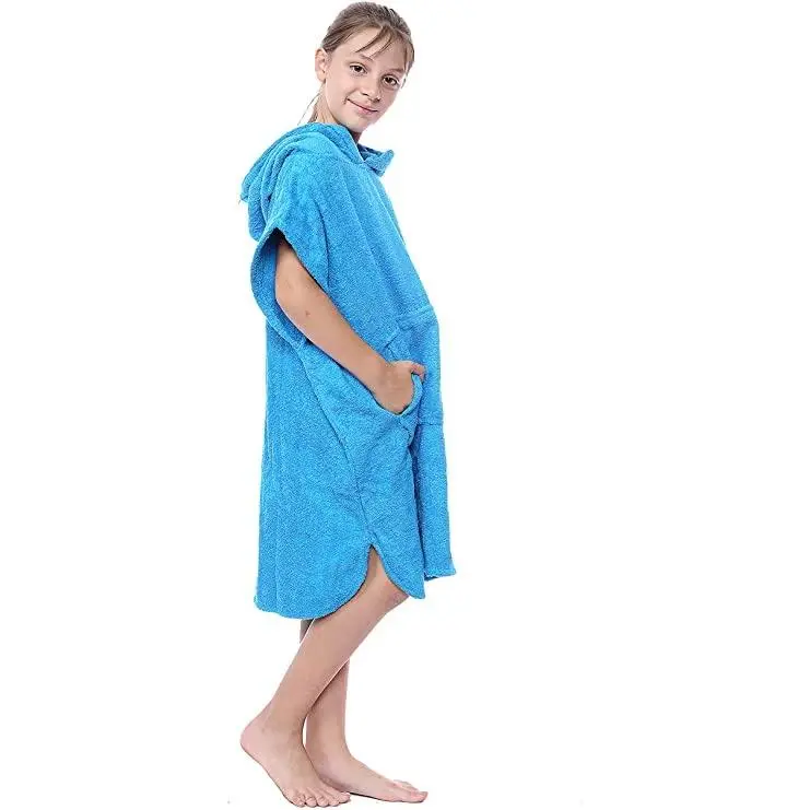 New Unisex Boys and Girls Hooded Poncho Towels Kids Changing Robe Terry Towelling 100% Cotton Robes With Pocket and Hood for Watersports Beach Swimming Surfing Bathing Pool Poncho (6-9 Years, Aqua) 2