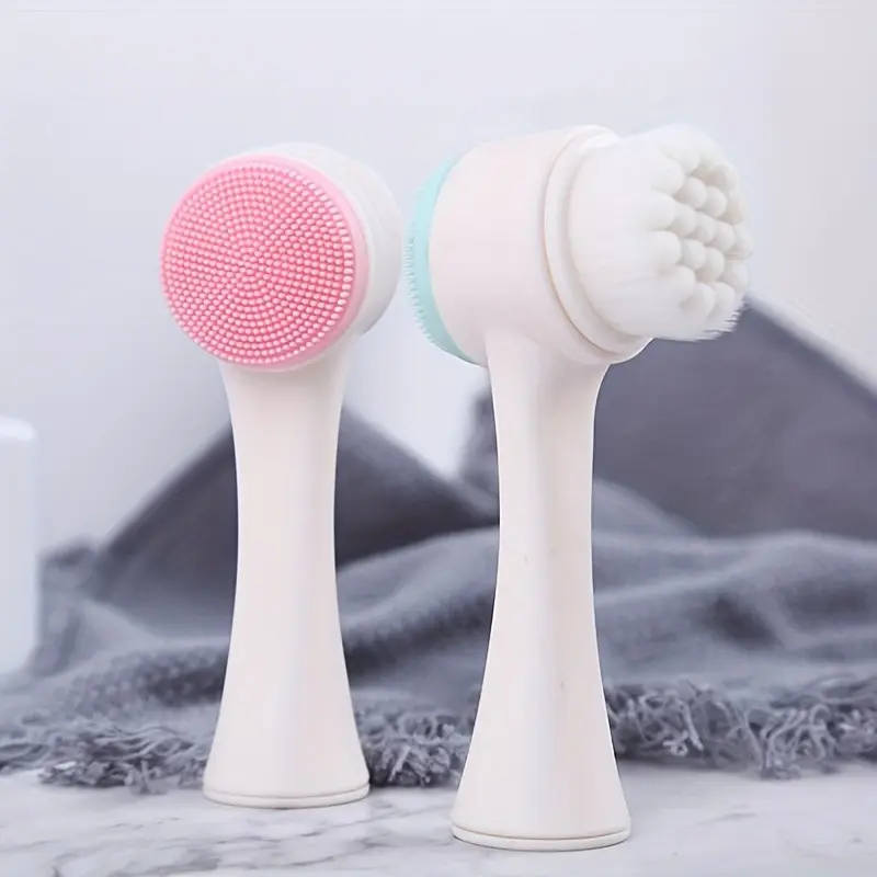 1pc Gentle Silicone Facial Cleansing Brush, Dual-Sided Soft Bristles, Manual Exfoliating Pore Cleaner for All Skin Types, Unscented, Dye-Free Makeup Remover and Blackhead Remover 0