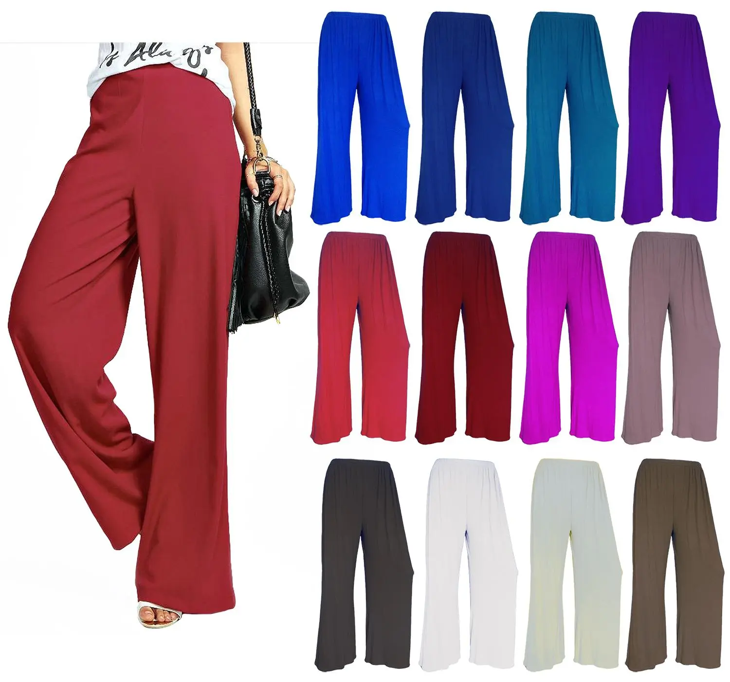 Women Plain Wide Leg Palazzo Trousers