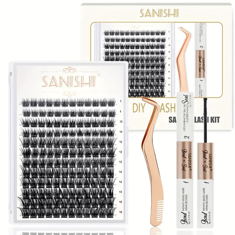 144 pcs DIY Eyelash Extensions Kit with Clusters, Applicator Tool, and Super Hold Bond - Easy to Apply at Home for Longer, Fuller Lashes Cosmetic Makeup Eyelashes Extensions