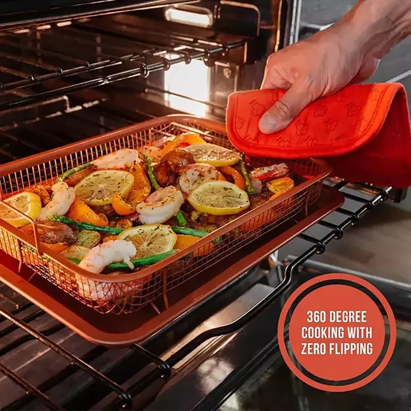 Copper Crisping Tray Copper Crisper Non-Stick Oven Mesh Baking Tray Chips Basket Non-stick,Oven-safe,Crispy Results,Easy Cleaning,Even Heating Bakeware 8