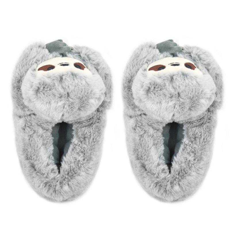 Ladies Novelty Plush Grey Sloth Slippers 2