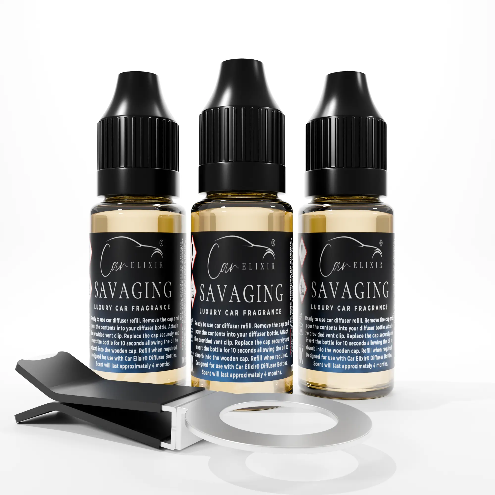 Savaging Man Car Diffuser Refill Oils & Vent Clip | 3 x 10ml Pack | Car Air Freshener for Men | Luxury Strong Car Diffuser Accessories Perfume Scent Fragrance car air freshener car accessories for men Fragrance Freshener Aroma Scented Set car perfume