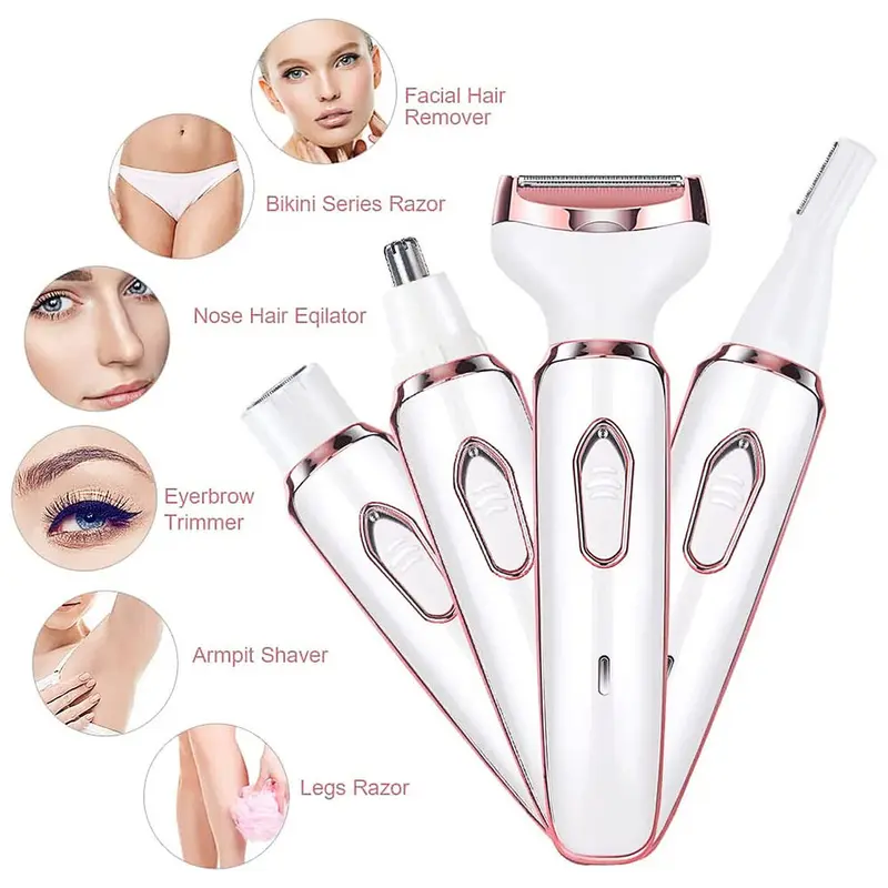 4 in 1 Painless Electric Lady Shaver Rechargeable Facial Hair Remover for Women 3