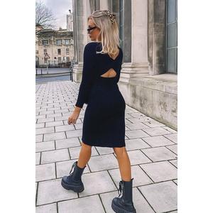 Black Open Twist Back Midi Bodycon Jumper Dress - Karrah