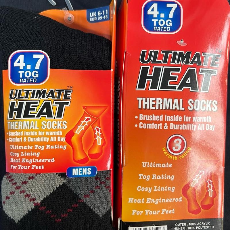Men’s Double Heat Thermal Socks Size 6-11 - Winter Menswear - Mixed Designs/Colour 1