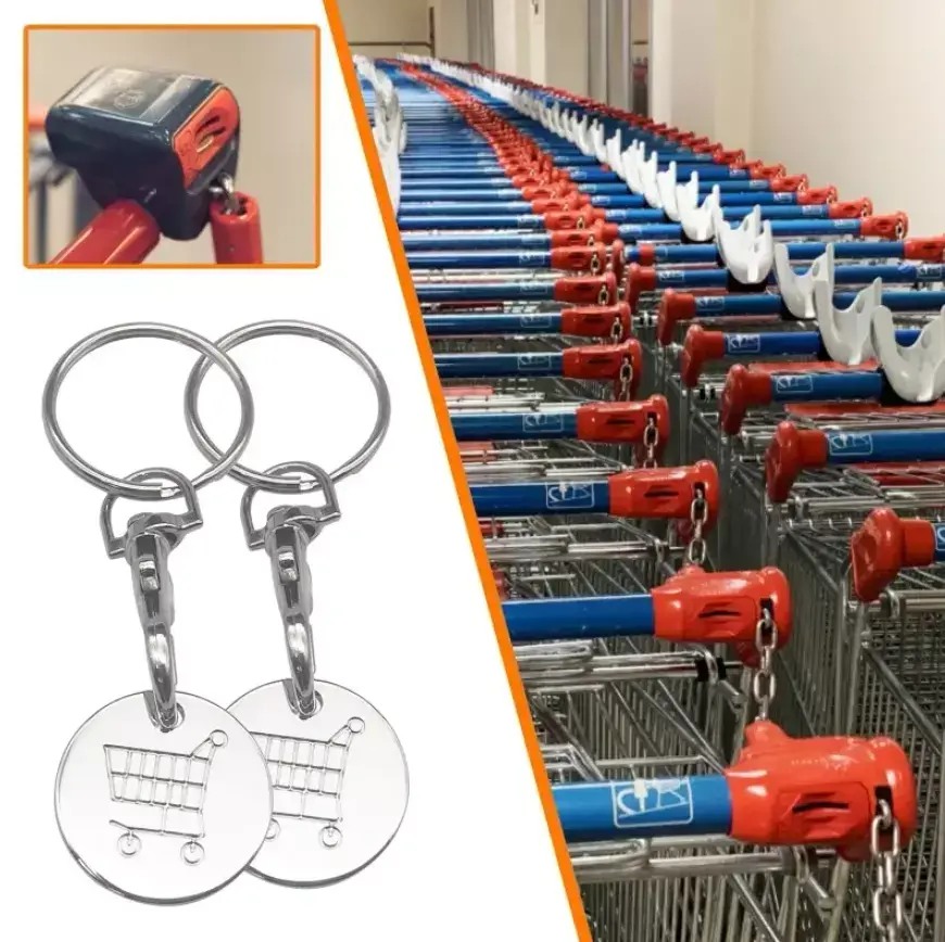 Trolley Coin Keyring Removable Supermarket £1 Pound Shopping Token Circle Shape