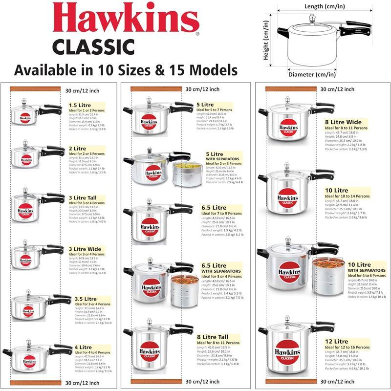 Classic Pressure Cookers (2 Litre), Aluminium Cookware Lid Metal Plastic 7