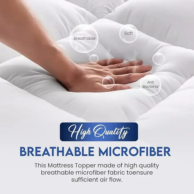 Mattress Topper (4 Inch/10cm) Thick, Quilted Extra Deep Mattress Topper, Super Fluffy & Breathable Microfiber Mattress Topper with Elasticized Straps 7