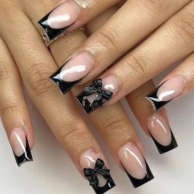 Pink French Style 3D Bowknot Press-On Nails Default 1