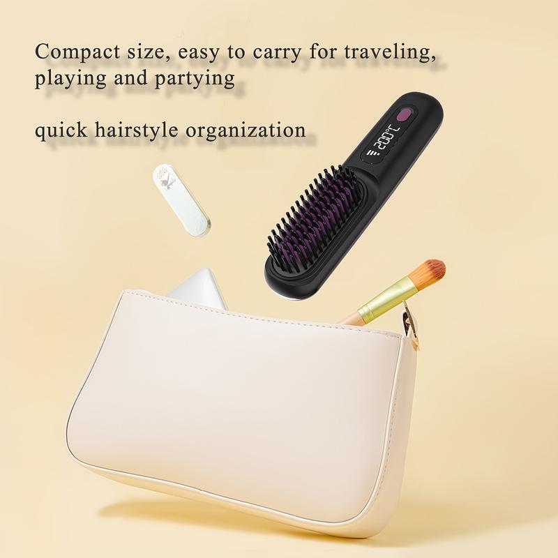 Cordless Hair Straightener Brush, Portable Negative Ion Hot Comb Long Battery Life with USB Rechargeable Feature Fast Heating 3 Temp Settings Anti-Scald, 20Mins Auto-Off, for Travel Comfort 8