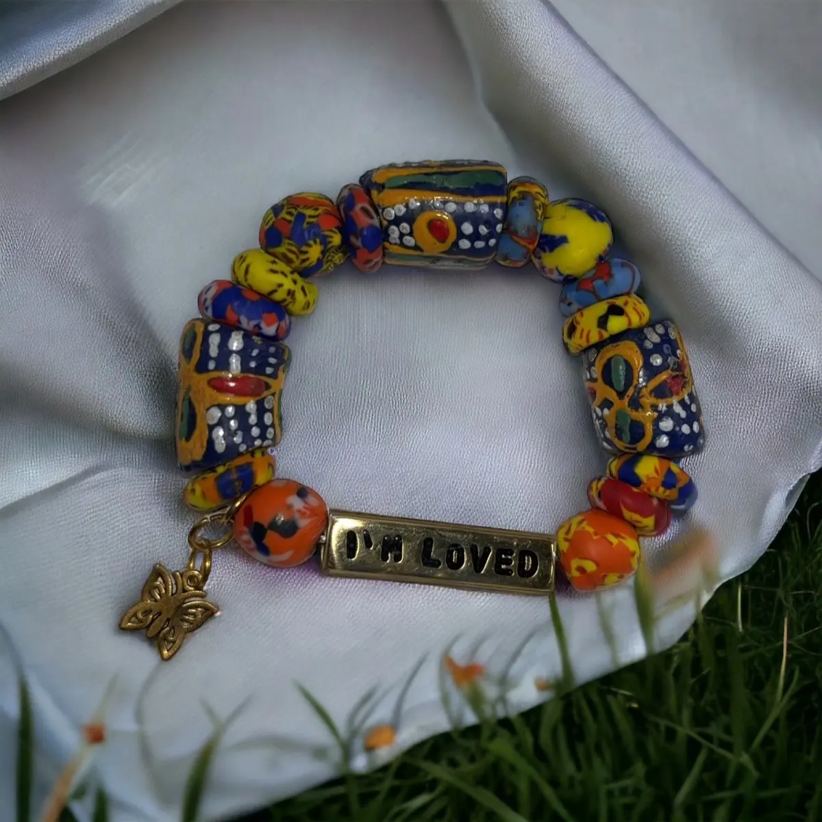 Colourful beaded bracelets with inspiring affirmation messages.