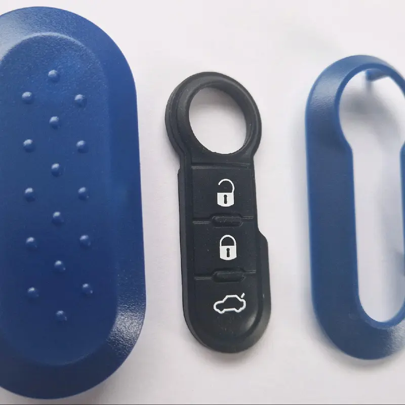 Blue plastic key shell case with rubber button pad for Fiat 500 remote key 5