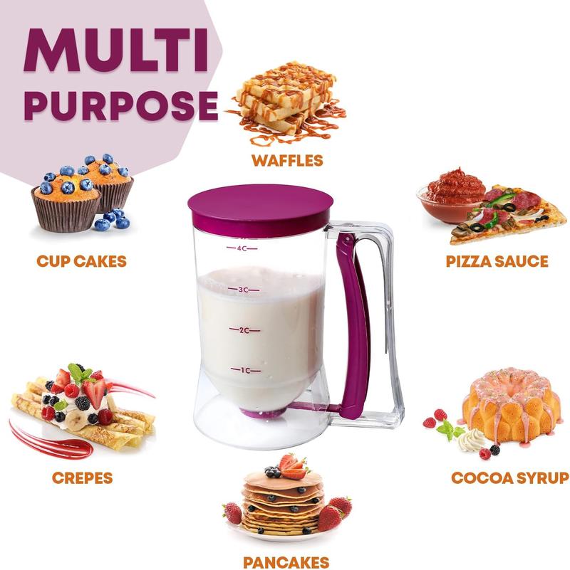 Product Introduction of Kitchen Baking Essential Tool: 900Ml Manual Batter Dispenser for Pancake, Cupcake, Waffle - Purple - Bakeware, Utensils 31