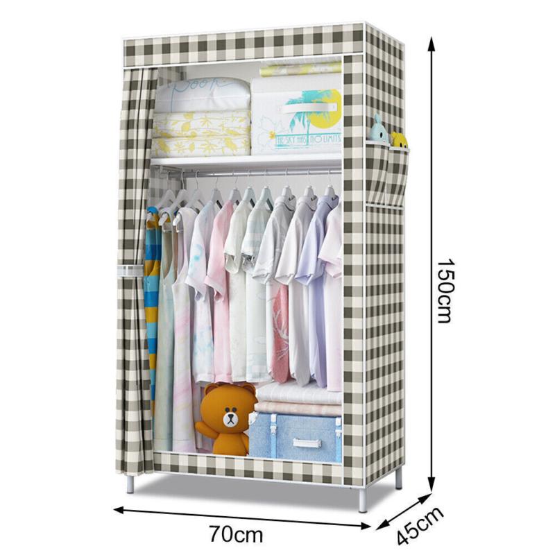 Single Fabric Canvas Wardrobe Clothes Cupboard Shelves with Hanging Rail Storage 1