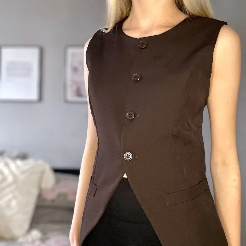 Chocolate Tailored Split Waist Coat for Women - UK 4/6 - Fabric, Womenswear 2