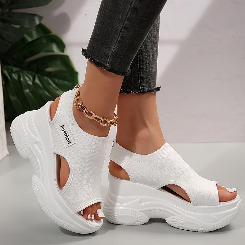 Womens Knitted Walking Sandals - Vibrant Solid Color, Elevated Platform, Ultra-Comfortable Elastic Soft Sole, Heightening Wedge for a Flattering Silhouette - Perfect for Casual Occasions, Ideal Vacation Shoes for a Stylish Getaway 4