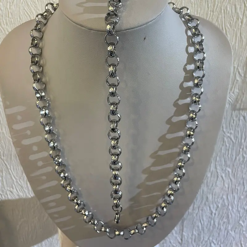 Belcher necklace and bracelet set silver diamond cut 0