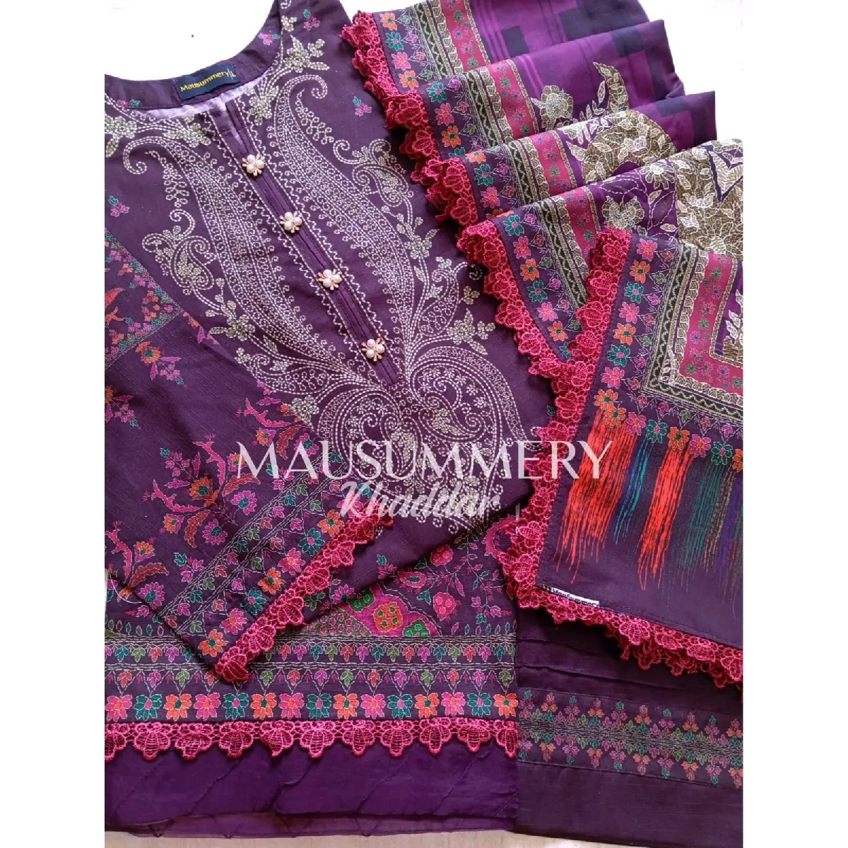 Mausummery Three Piece Stitched Winter Khaddar Suits. Traditional Clothing Womenswear Printed Comfort Original