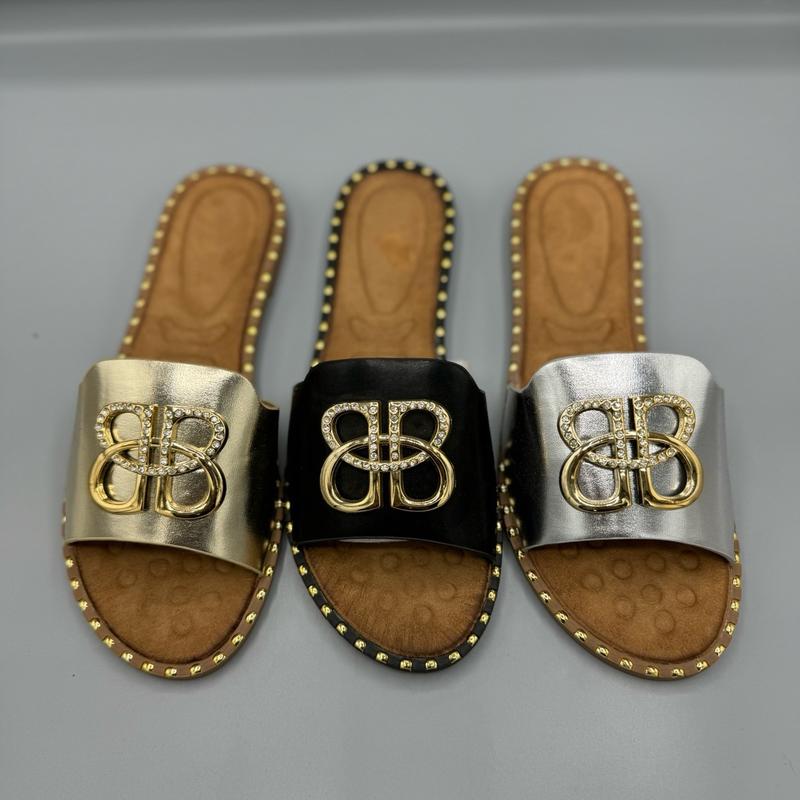 Women's Black Silver Gold Slider Sandal with Soft Cushioning for Summer Holiday- Ladies Flat 7