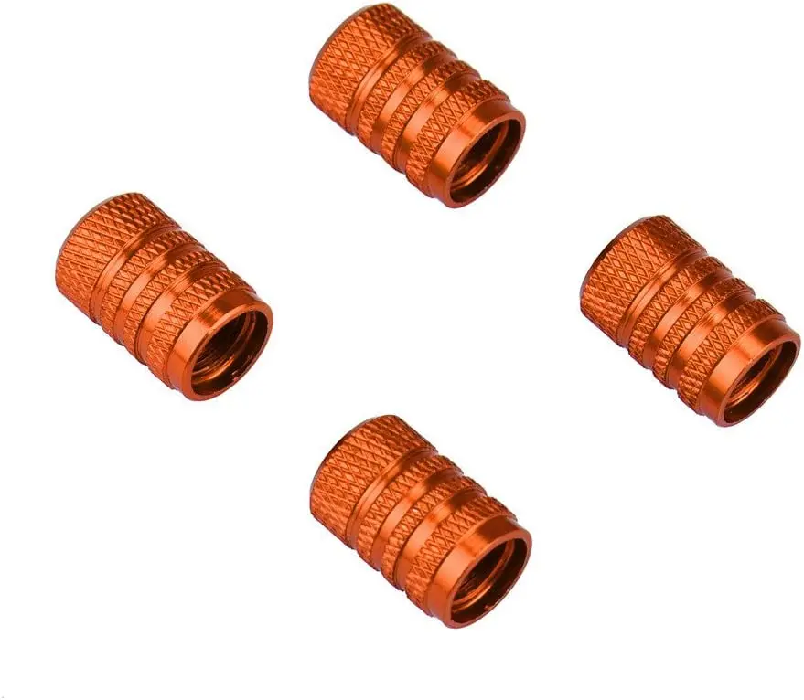 Orange Long Stem Premium Universal Car/Bike Dust Valve Caps - Set of Four