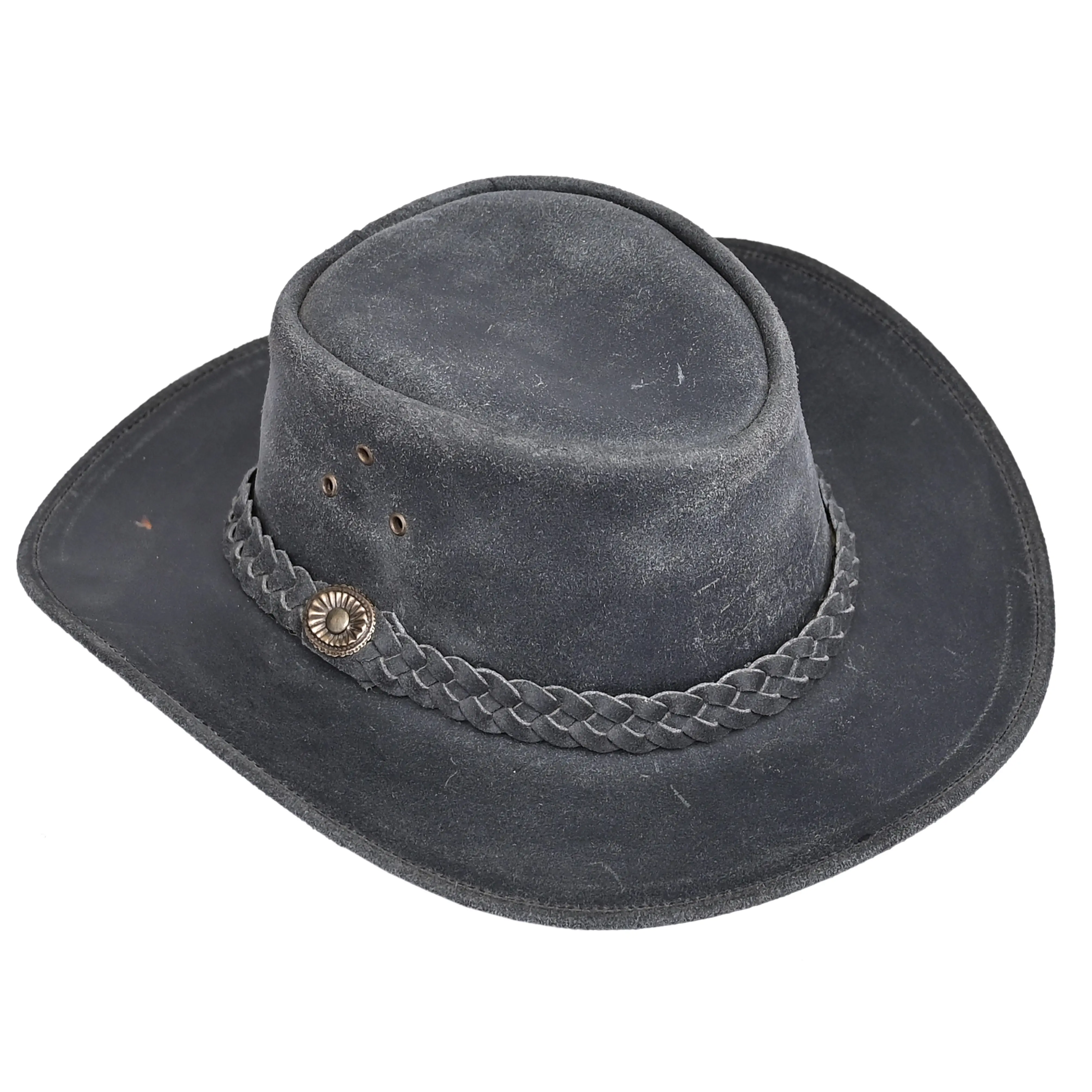 Premium Leather Cowboy Hat Men Women Light Weight Handcrafted Wide Brim Australian Outback Western Aussie Style Cowgirl Hats (as1, alpha, s, m, Crazy Black)