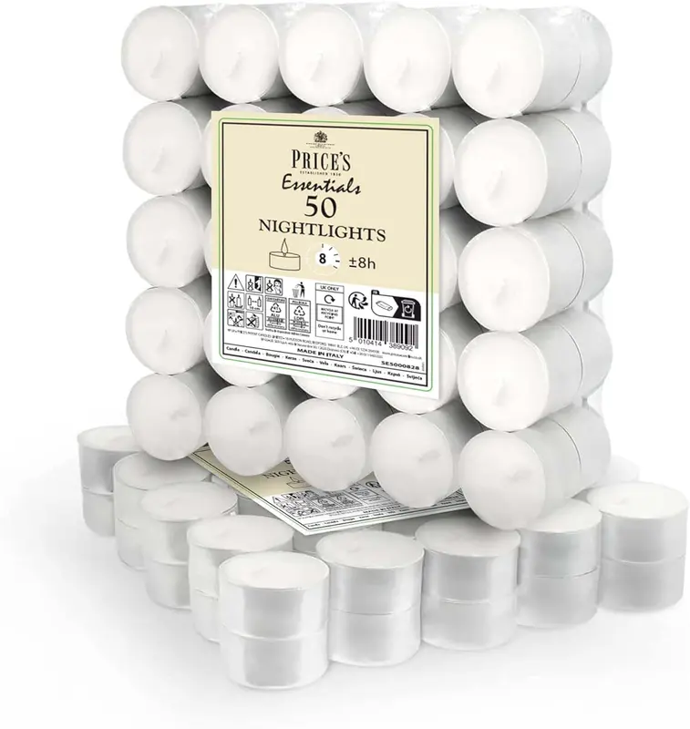 50 Pack 8 Hour Tea Lights - Clean Vegan & Kosher Friendly, Long Burning & Unscented Tealights for Everyday Use - Ornaments, Decor 0