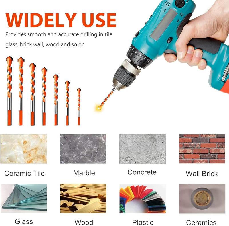 7PCS Professional Masonry Drill Tungsten Carbide Tip Drill Bits, Tile Drill Bits Set, Industrial Strength Tile Drill Bits Set for Tile/Brick/Plastic/Cement/Wood/Glass/ETC (3 4 5 6 8 10 12mm) 3