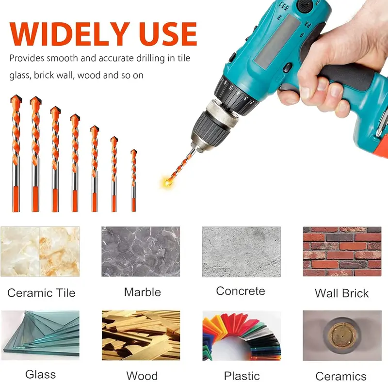 7PCS Professional Masonry Drill Tungsten Carbide Tip Drill Bits, Tile Drill Bits Set, Industrial Strength Tile Drill Bits Set for Tile/Brick/Plastic/Cement/Wood/Glass/ETC (3 4 5 6 8 10 12mm) 3