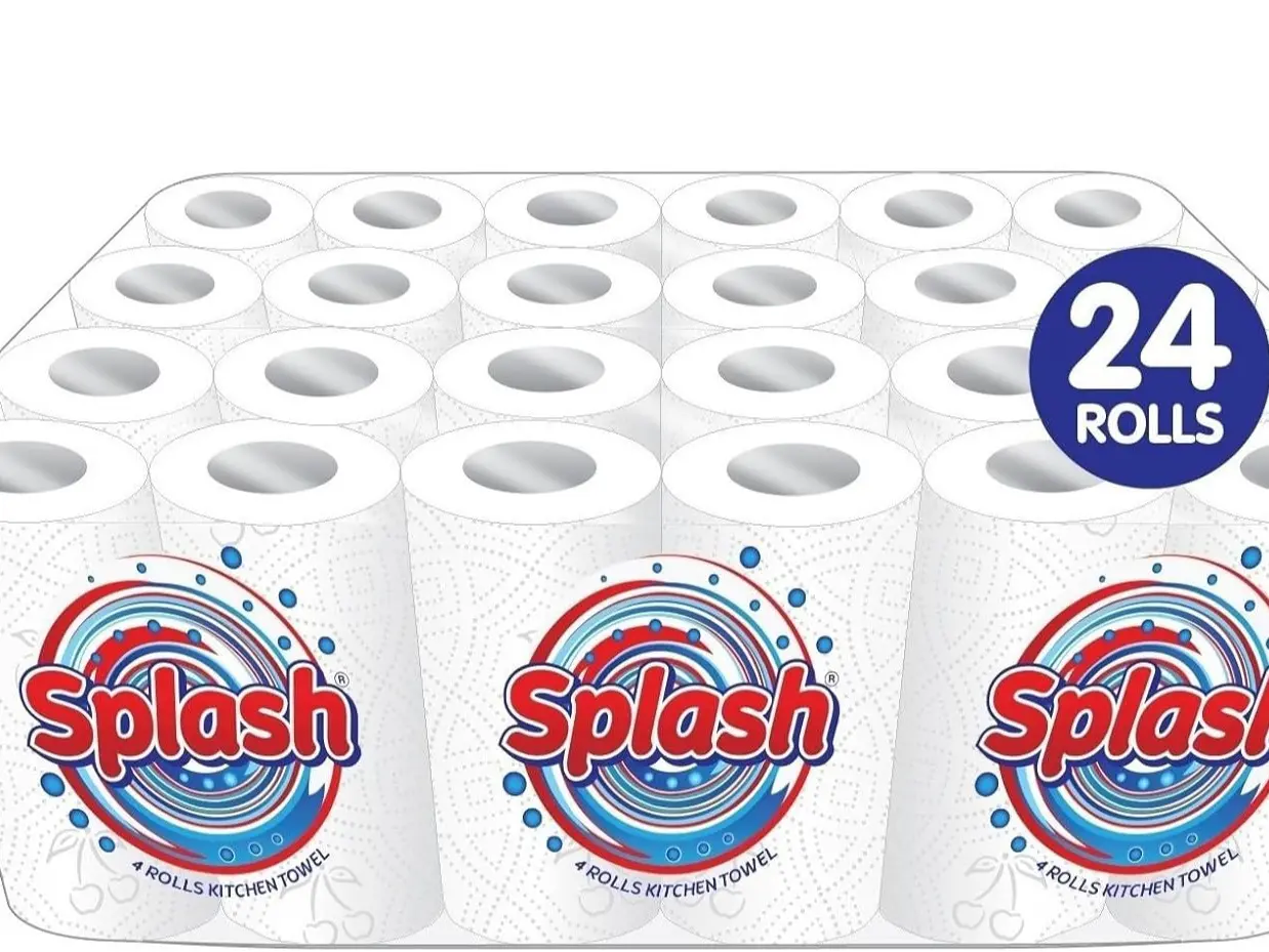 24 Rolls Splash 2-Ply Kitchen Towel Paper Rolls - White Paper Embossed, Strong & Functional (24 Rolls) 44 Sheets Per Roll 10 Meters  Pattern Disposable