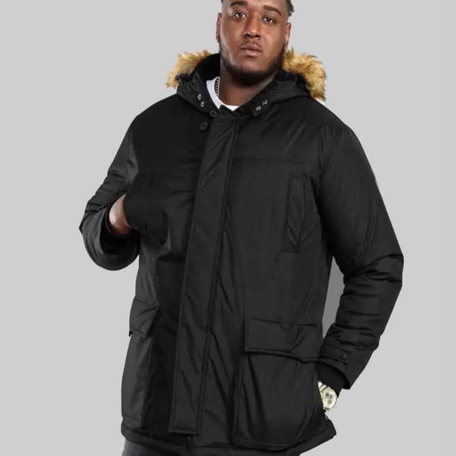 D555 Duke Big Mens Parka Coat Jacket Black 2XL-8XL Plus Size with Detachable Faux-Fur Trim - Menswear