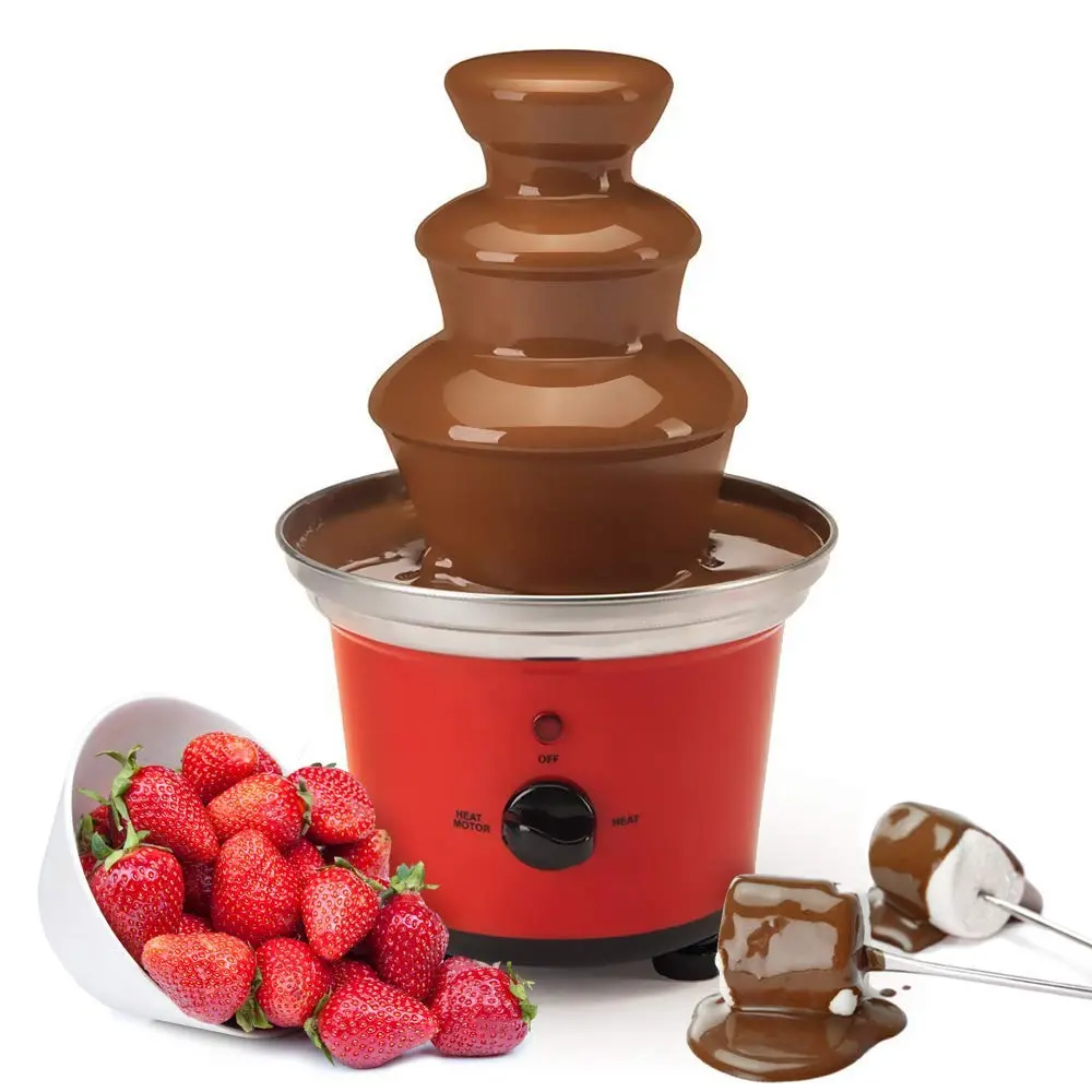 Global Gourmet Belgian Chocolate Fountain Fondue Large Set | 500ml Capacity Electric 3-Tier Machine with Hot Melting Pot Base | 2 Adjustable Settings and Keep Warm Function