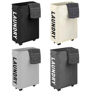 22-Inches Slim Laundry Basket on Wheels, Collapsible Rolling Laundry Hamper, Foldable Narrow Corner Clothes Storage Bins