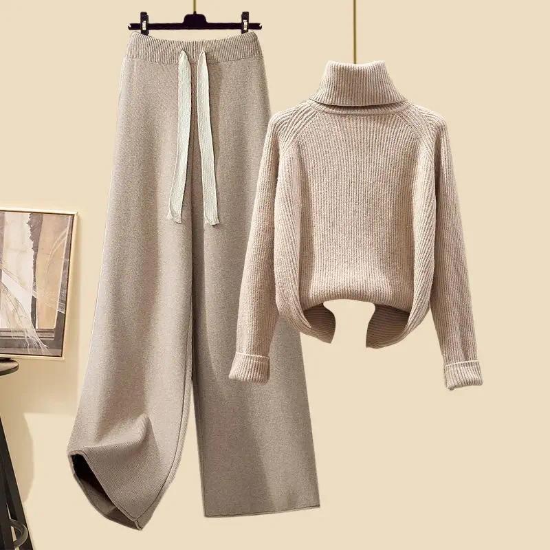 Product Introduction of [2025] plus size women's winter cardigan jacket polo/turtle neck sweater bell bottoms three-piece set new style long length 26