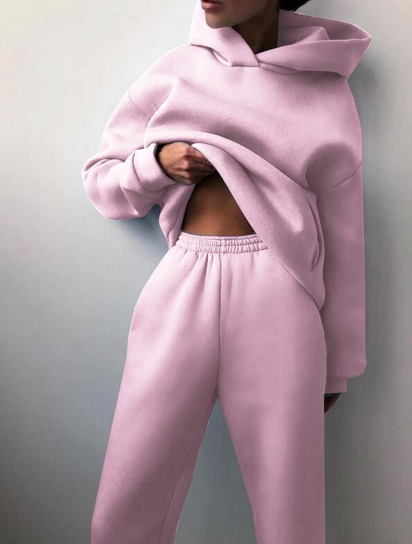 Product Introduction of Women's Tracksuit Autumn Plus Fleece Sweatshirts Two Piece Set Casual Oversized Solid Female Sports Hoodie Suit Long Pant Sets Womenswear  Comfort Long Sleeve Minimalist Basic Overalls 15
