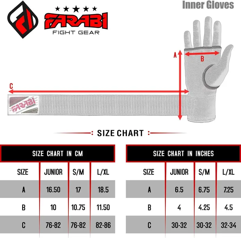 Farabi Kids Junior Inner Hand Wraps Gloves Easy Gel Padded Boxing Easy Gloves Pair 4