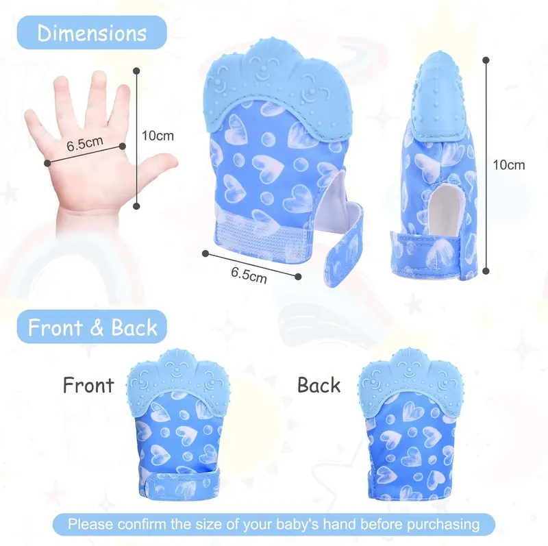 Baby Teething Set, 2 Pack Teething Mittens for Baby, Includes 2 Silicone Mitten Teether Glove, Teething Glove, Infant Soothing Pain Relief Mitt Baby Teether Mits for Baby（Blue） 2