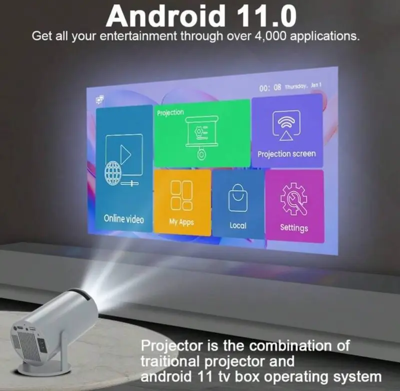 Magic Cubic | Transpeed Projector 4K | Grey/Black/White | Android 11 HY300 | Dual Wifi6 | 260ANSI All winner H713 BT5.0 1080P 1280*720P Cinema Outdoor Portable Projector | 180 Degree Bluetooth Audio 5
