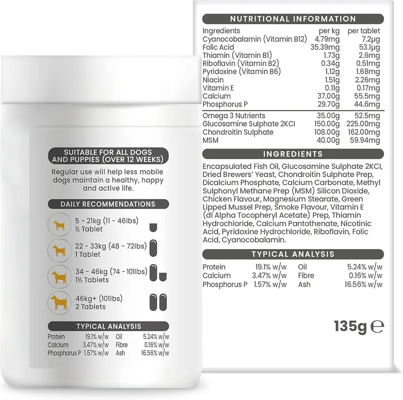Vetzyme High Strength Flexible Joint Supplements for Senior Dogs (90 Tablets) - Hip and Joint Care with Chondroitin and Glucosamine, Tasty Chicken Flavour 1