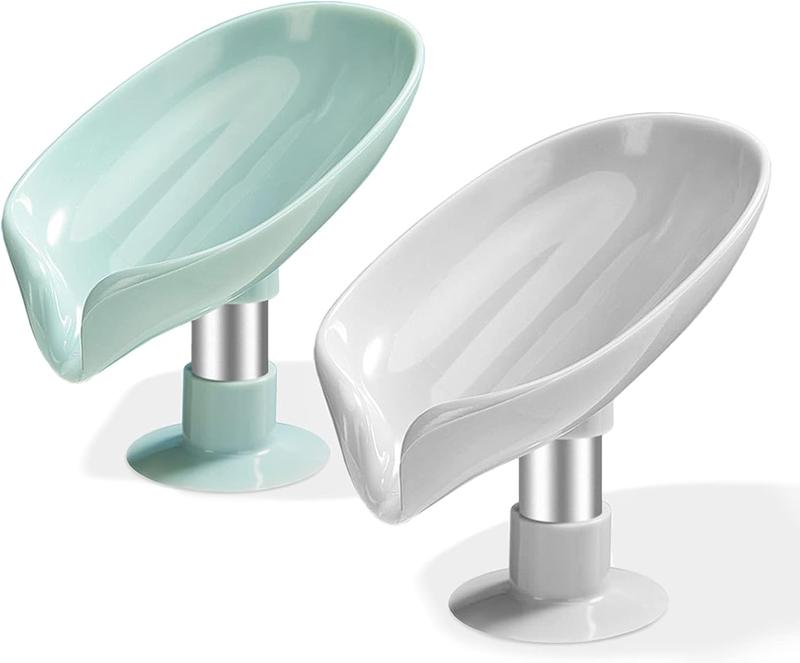 Soap Dishes 2 Pcs,Soap Holder with Drainage,Soap Dish for Shower,Easy Cleaning Soap Box Container,Leaf Shape Soap Tray,Used in the Kitchen Bathroom and Counter Top 1