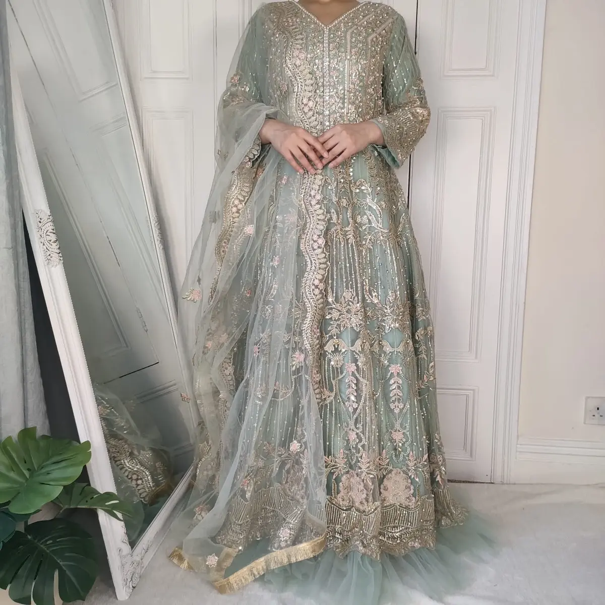 Gulrukh mint and blue long maxi