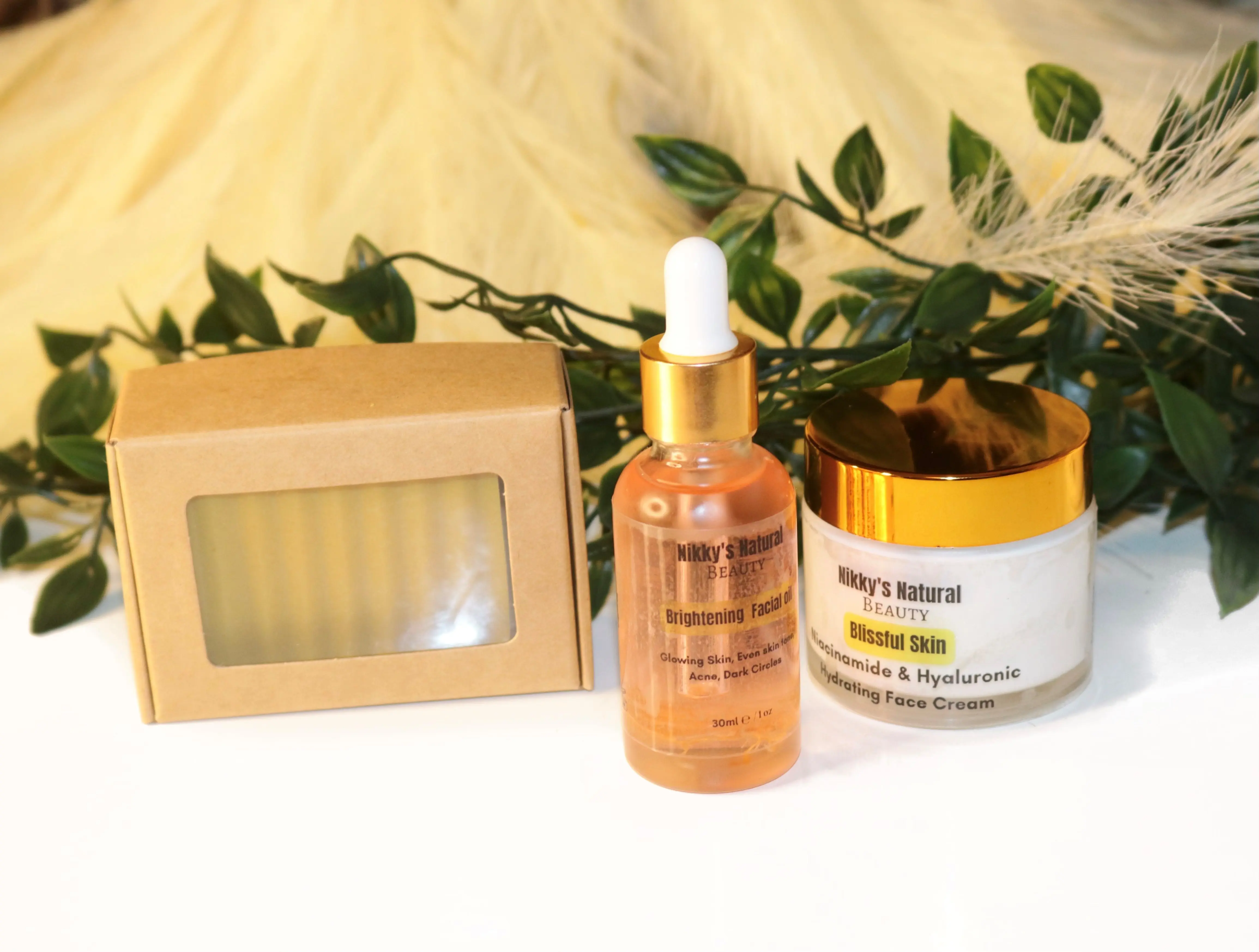 Even Skin-Care Set. Niacinamide & Hyaluronic Hydrating Face Cream 50ml. Brightening Face Oil. 1 Turmeric Soap With Vitamin C Moisturize Skincare Hyaluronic Acid