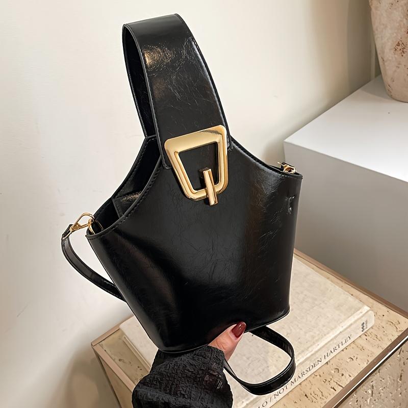 [Elegant Bucket Bag] Elegant 1pc Bucket Bag for Women - Solid Color Crossbody with Removable Strap, Zipper Closure, Edge Paint Detail, Unlined - Versatile for Daily Use & Special Occasions 5