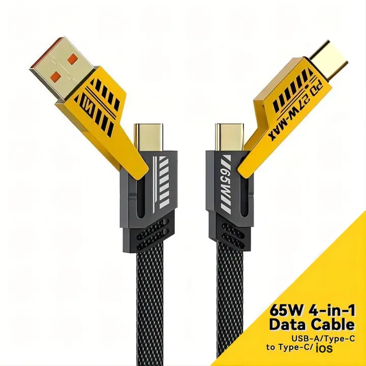 Universal 4-in-1 Cable Fast Charging & Data Transfer iOS Android USB-C Lightning USB-A USB 2.0 Alloy Smartphone Charger Cellphone Durable Electronic Sync 0